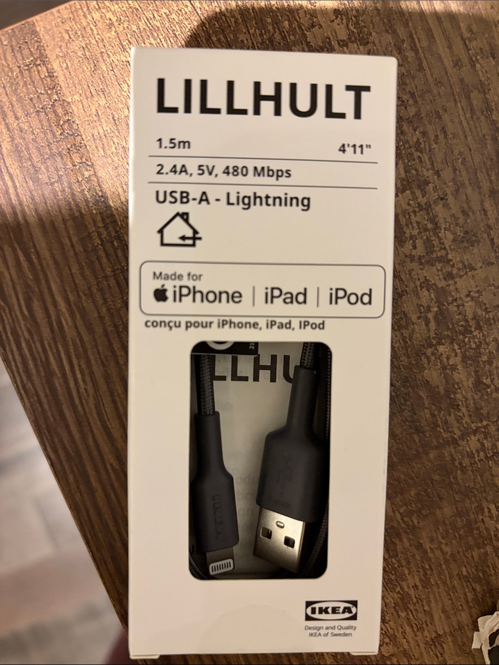 IKEA LILLHULT Black USB-A to Lightning Cable - 1.5m